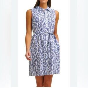 Tommy Hilfiger Blue Toile Floral Button Belted Shirt Dress